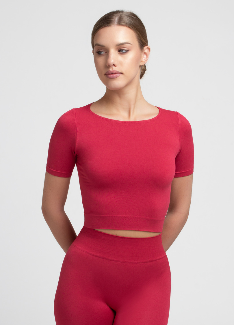 Укороченная бесшовная футболка CROP T-SHIRT winterberry (красный)