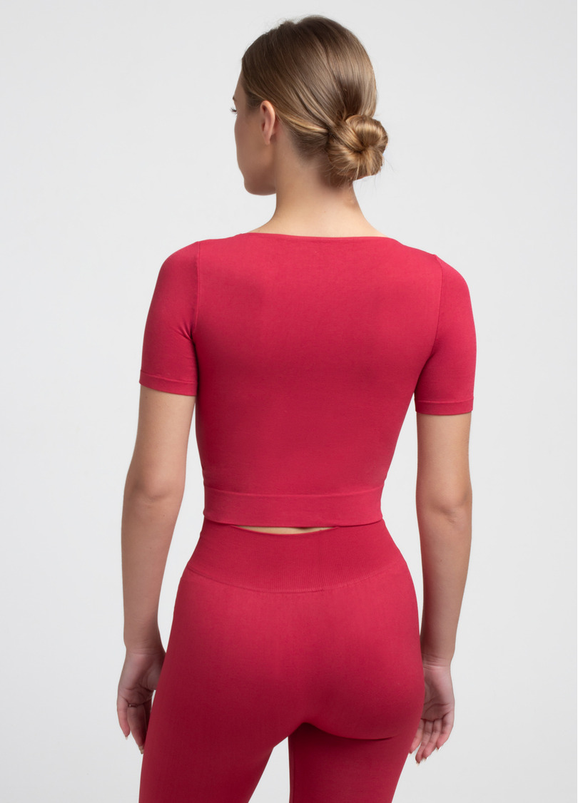 Укороченная бесшовная футболка CROP T-SHIRT winterberry (красный)