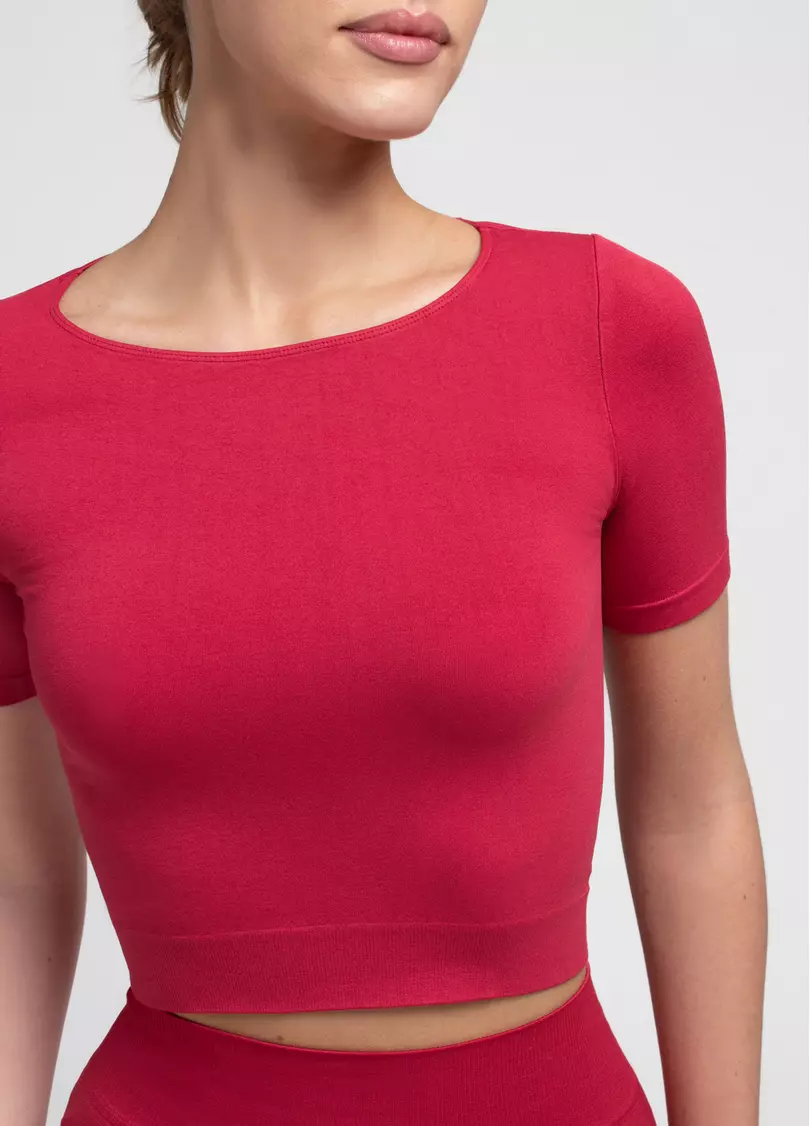 Укорочена безшовна футболка CROP T-SHIRT winterberry (червоний)