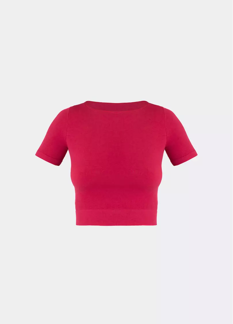 Укорочена безшовна футболка CROP T-SHIRT winterberry (червоний)