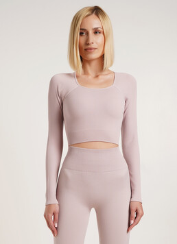 Кроп-топ лонгслів в рубчик CROP TOP RIB burnished lilac (рожевий)