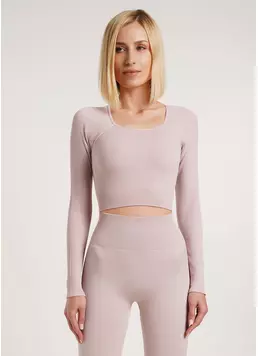 Кроп-топ лонгслив в рубчик CROP TOP RIB burnished lilac (розовый)