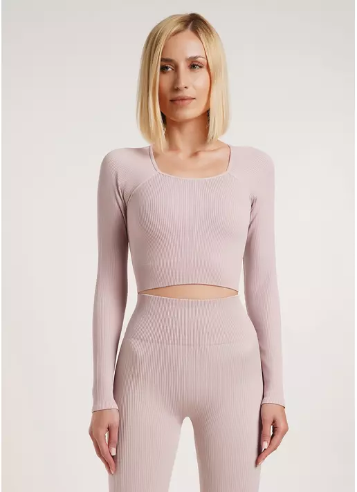 Кроп-топ лонгслив в рубчик CROP TOP RIB burnished lilac (розовый)