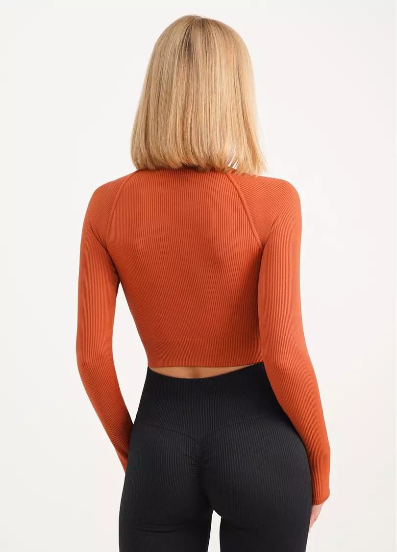 Кроп-топ лонгслив в рубчик CROP TOP RIB burnt sienna (оранжевый)