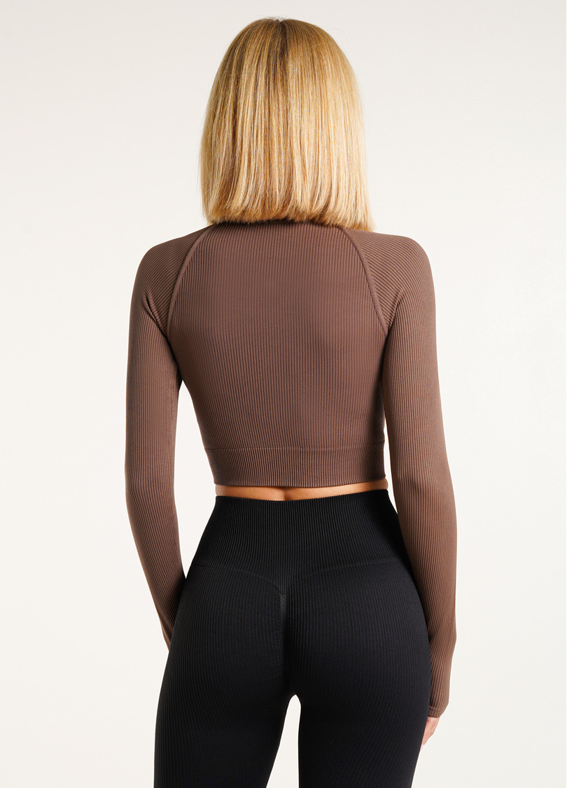Кроп-топ лонгслів в рубчик CROP TOP RIB deep taupe (коричневий)