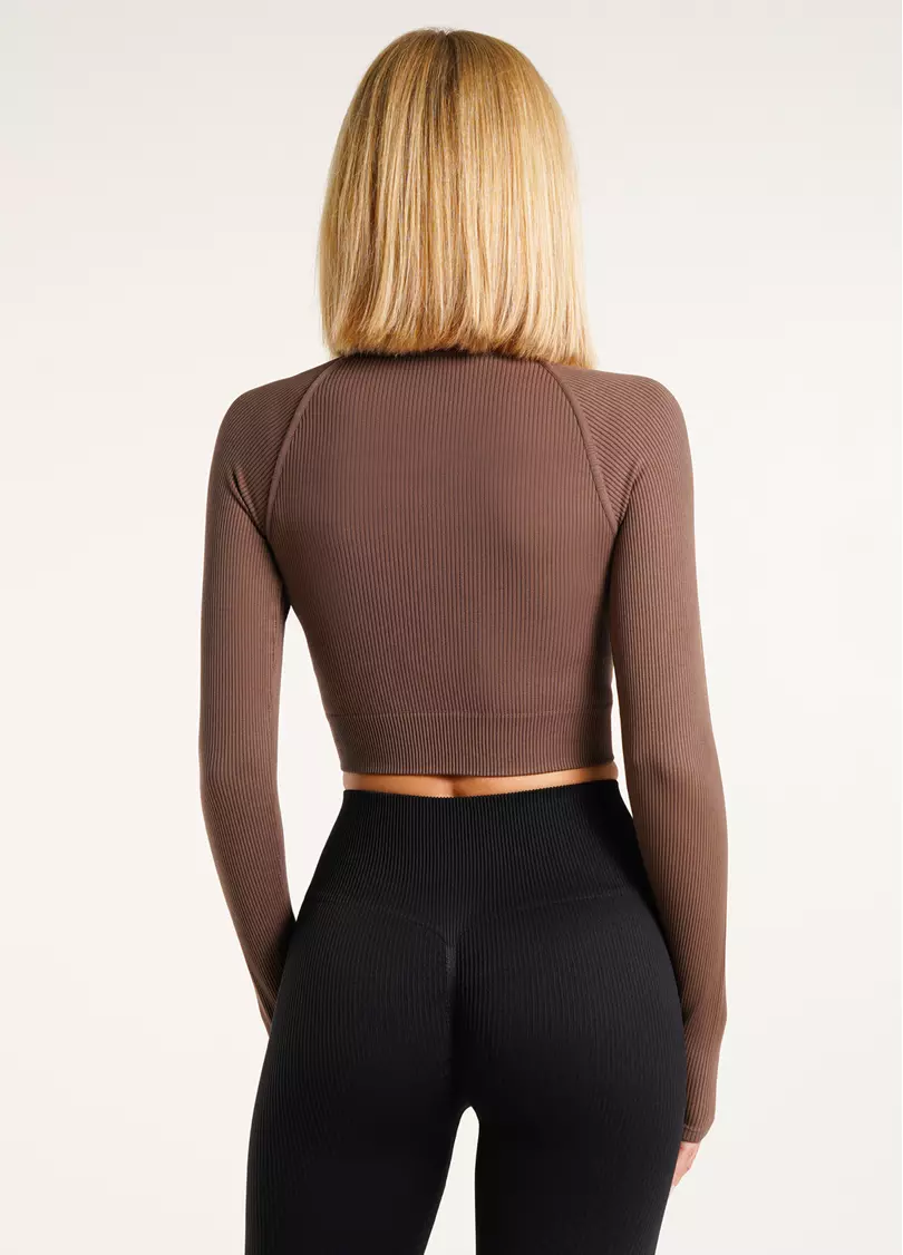 Кроп-топ лонгслів в рубчик CROP TOP RIB deep taupe (коричневий)
