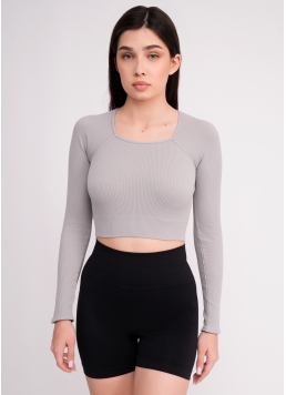 Кроп-топ лонгслів в рубчик CROP TOP RIB griffin (сірий)