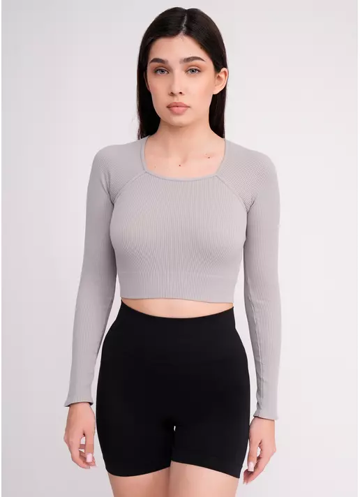 Кроп-топ лонгслив в рубчик CROP TOP RIB griffin (серый)