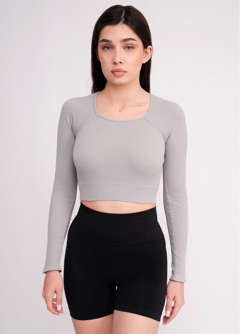 Кроп-топ лонгслив в рубчик CROP TOP RIB griffin (серый)
