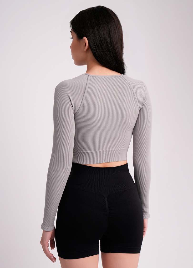 Кроп-топ лонгслив в рубчик CROP TOP RIB griffin (серый)