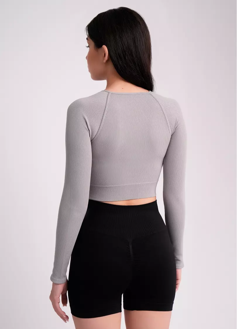 Кроп-топ лонгслив в рубчик CROP TOP RIB griffin (серый)