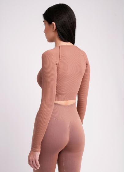 Кроп-топ лонгслів в рубчик CROP TOP RIB mokko (коричневий)