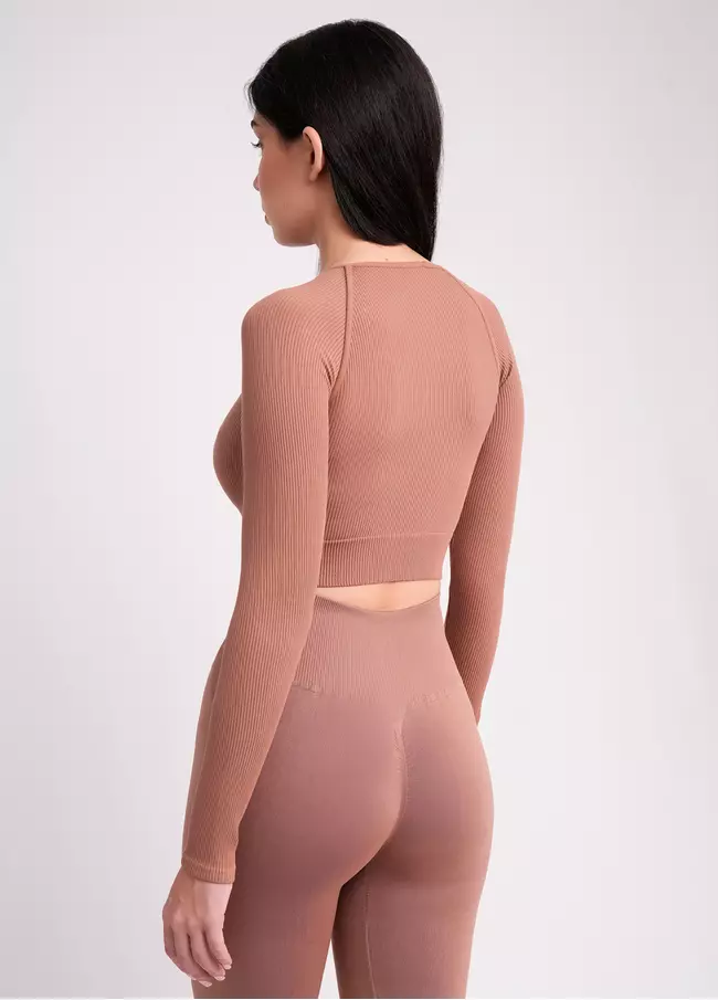 Кроп-топ лонгслів в рубчик CROP TOP RIB mokko (коричневий) Giulia