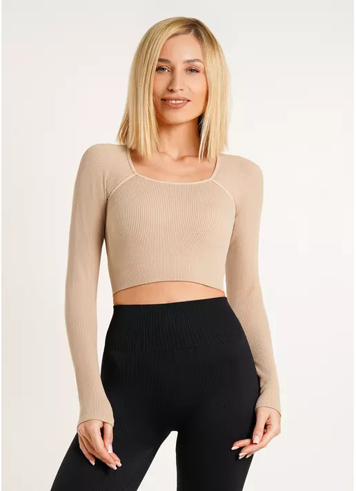 Кроп-топ лонгслив в рубчик CROP TOP RIB natural (бежевый)