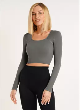 Кроп-топ лонгслів в рубчик CROP TOP RIB poppy seed (сірий)