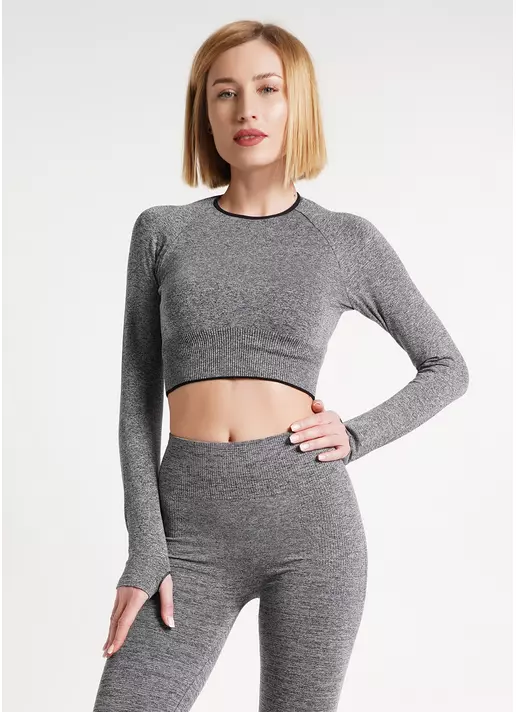 Укороченный топ с длинными рукавами для спорта CROP TOP SPORT MELANGE nero (черный)