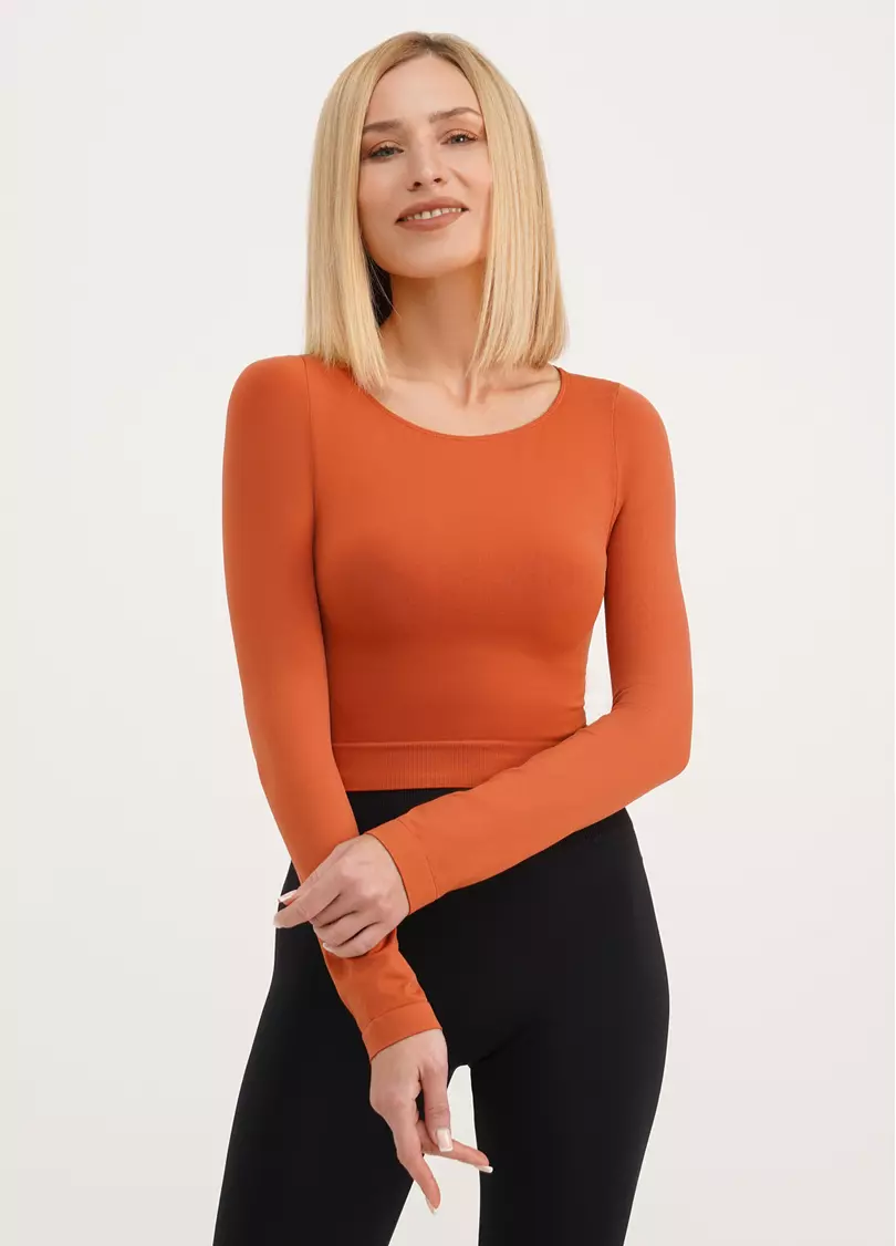 Спортивний топ з довгими рукавами CROP TOP burnt sienna (помаранчевий)