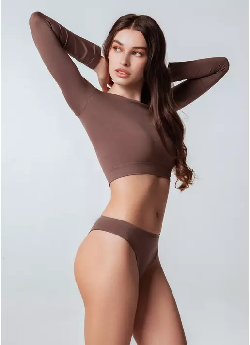 Спортивний топ з довгими рукавами CROP TOP deep taupe (коричневий)