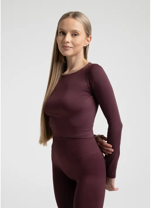 Спортивный топ с длинными рукавами CROP TOP, бордовый