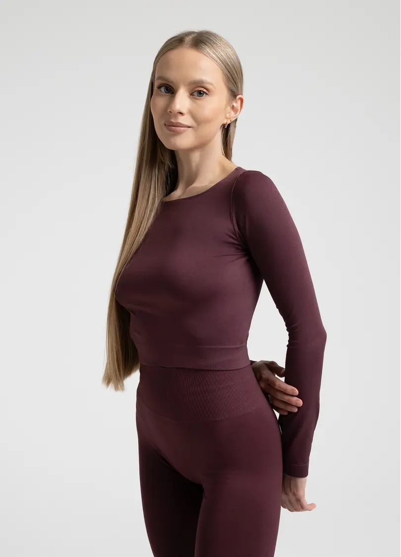 Спортивный топ с длинными рукавами CROP TOP, бордовый