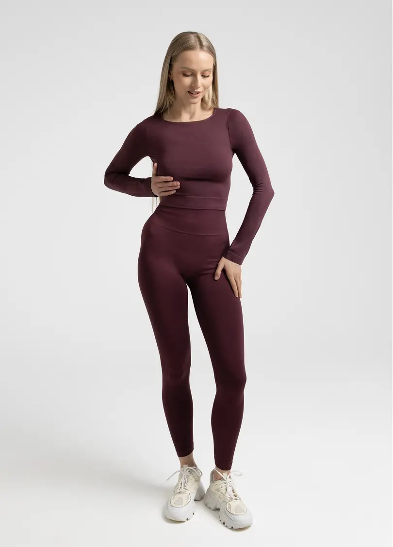 Спортивный топ с длинными рукавами CROP TOP, бордовый