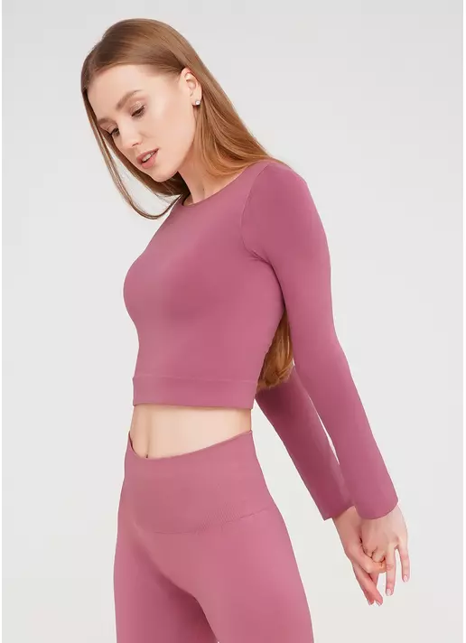 Спортивный топ с длинными рукавами CROP TOP (розовый)