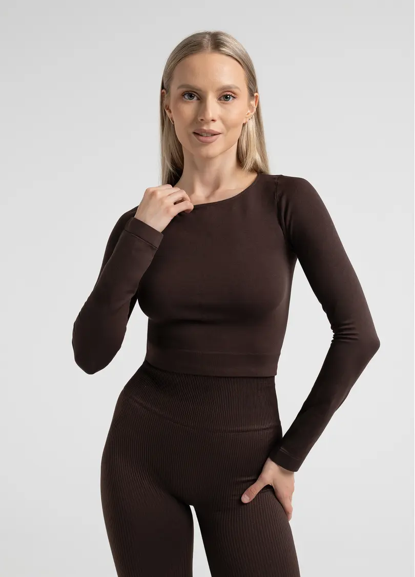 Спортивний топ з довгими рукавами CROP TOP, коричневий