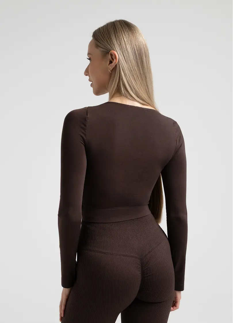 Спортивний топ з довгими рукавами CROP TOP, коричневий