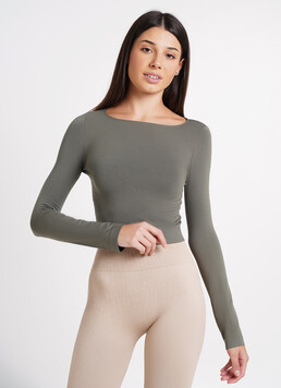 Спортивный топ с длинными рукавами CROP TOP khaki (зеленый)