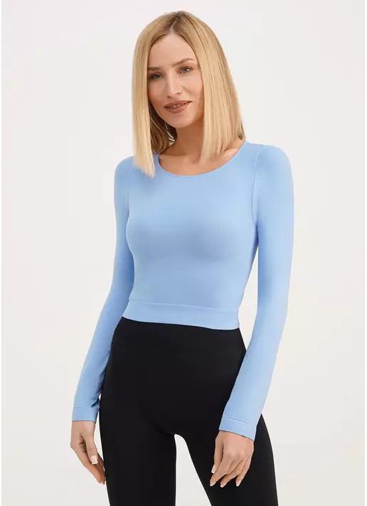 Спортивный топ с длинными рукавами CROP TOP lacecap hydrangea (голубой)