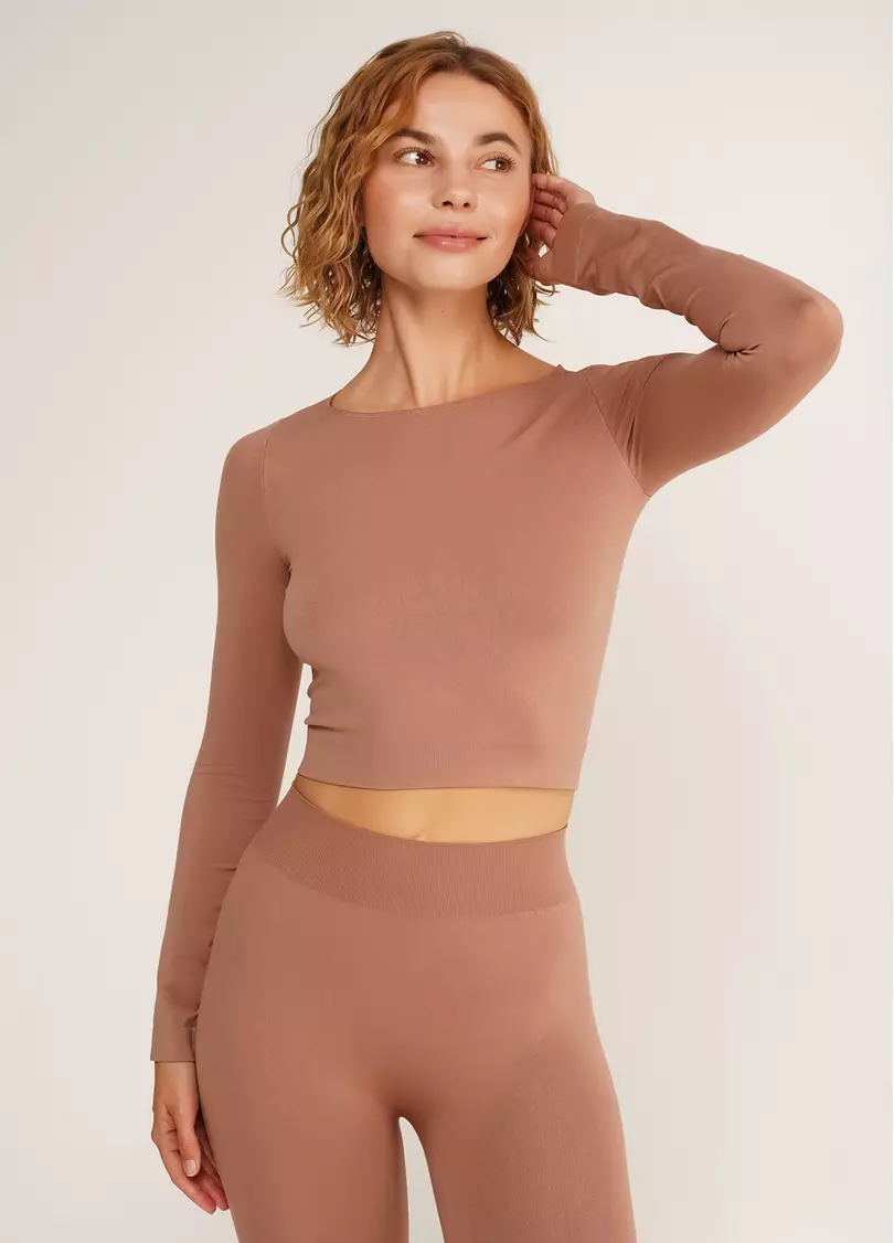 Спортивный топ с длинными рукавами CROP TOP mokko (коричневый)