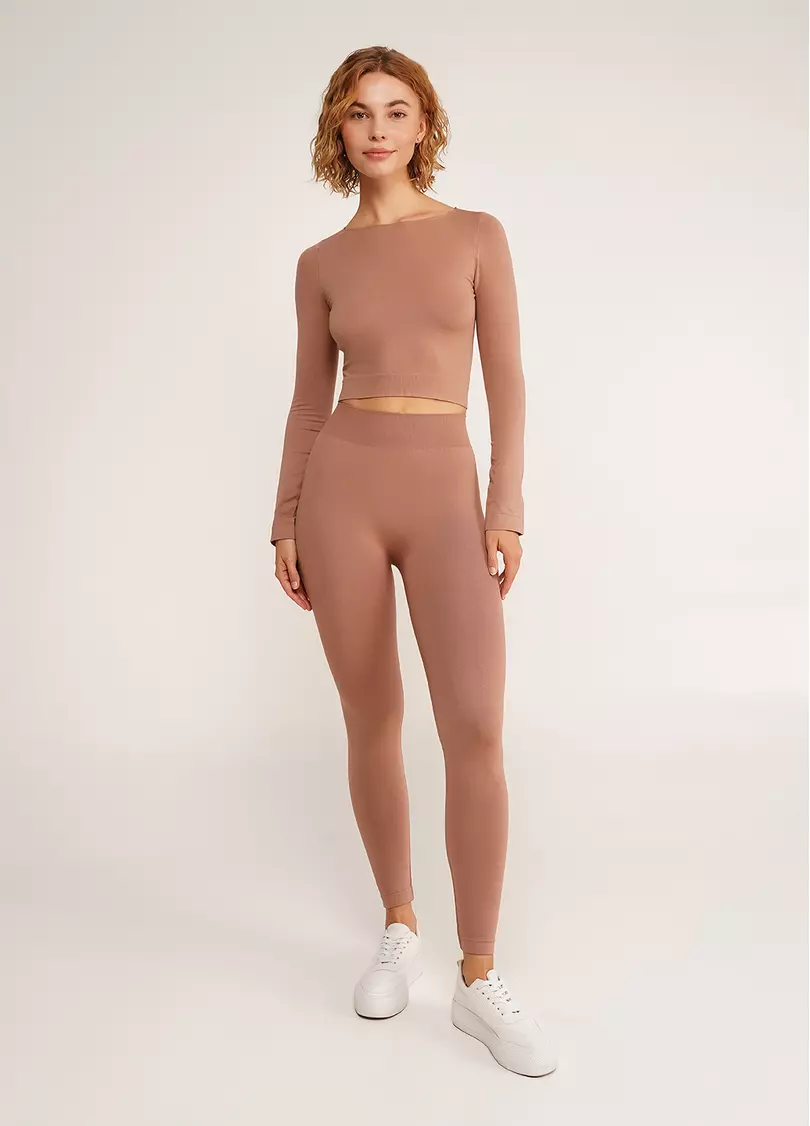 Спортивный топ с длинными рукавами CROP TOP mokko (коричневый)