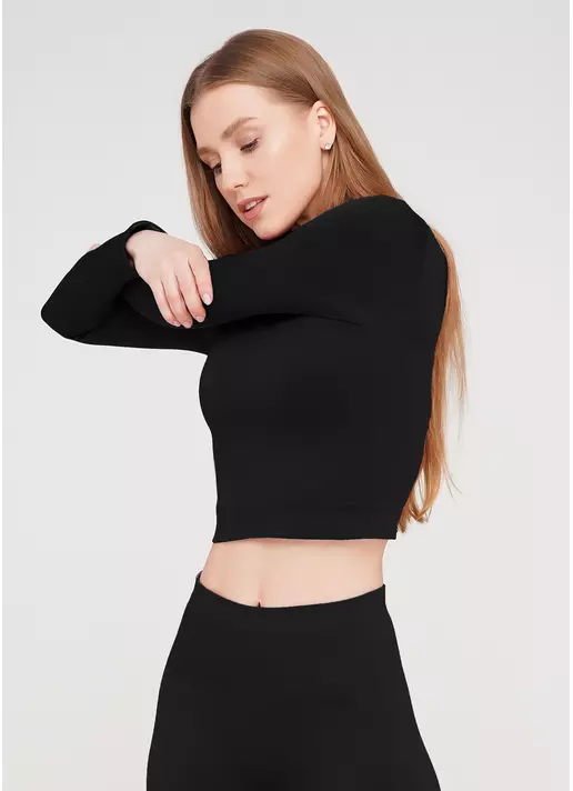 Спортивний топ з довгими рукавами CROP TOP (чорний)