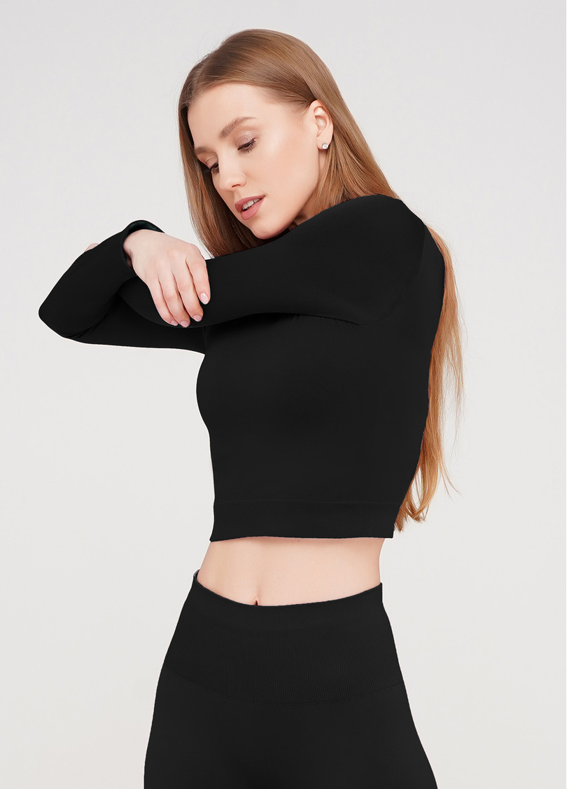 Спортивный топ с длинными рукавами CROP TOP (черный)