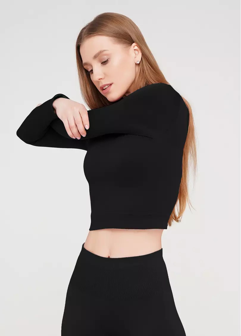 Спортивний топ з довгими рукавами CROP TOP (чорний)