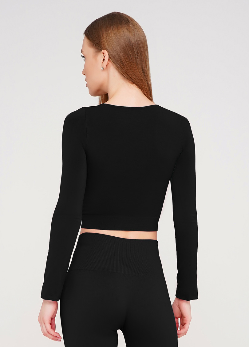 Спортивный топ с длинными рукавами CROP TOP (черный)