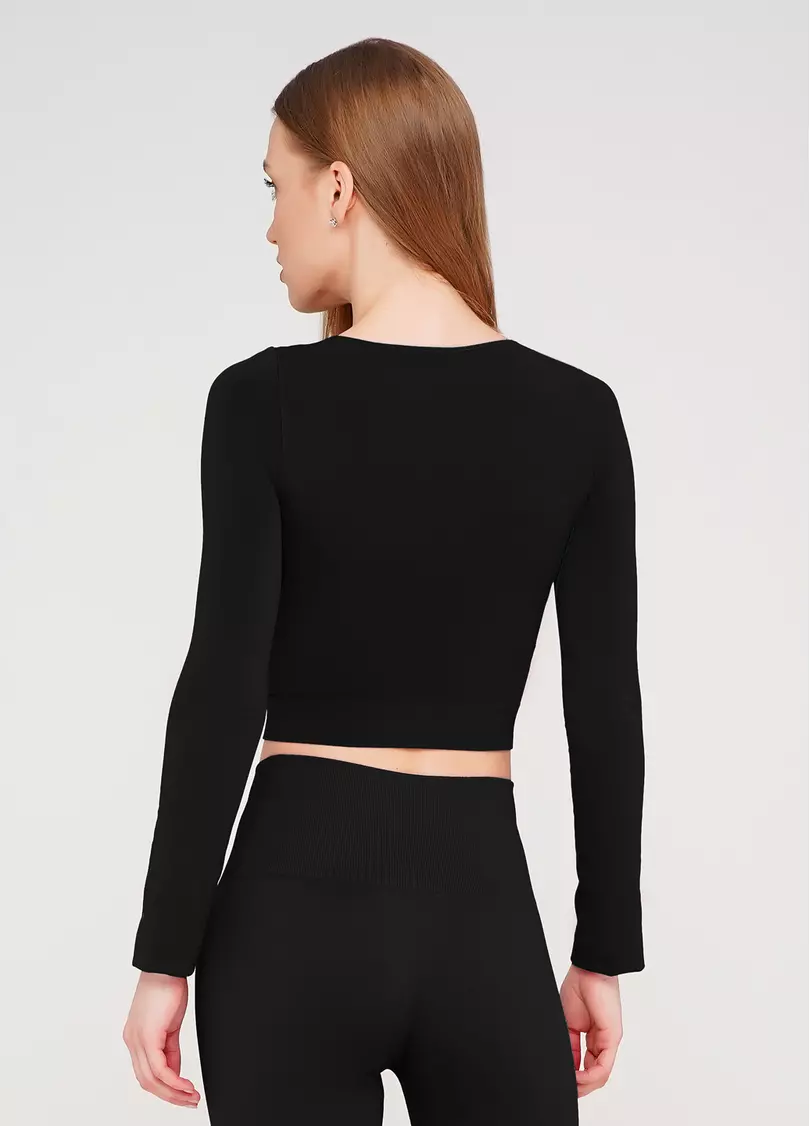 Спортивний топ з довгими рукавами CROP TOP (чорний)
