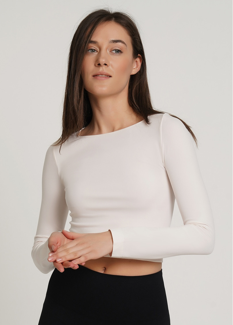 Спортивний топ з довгими рукавами CROP TOP perfectly pale (перлинний)