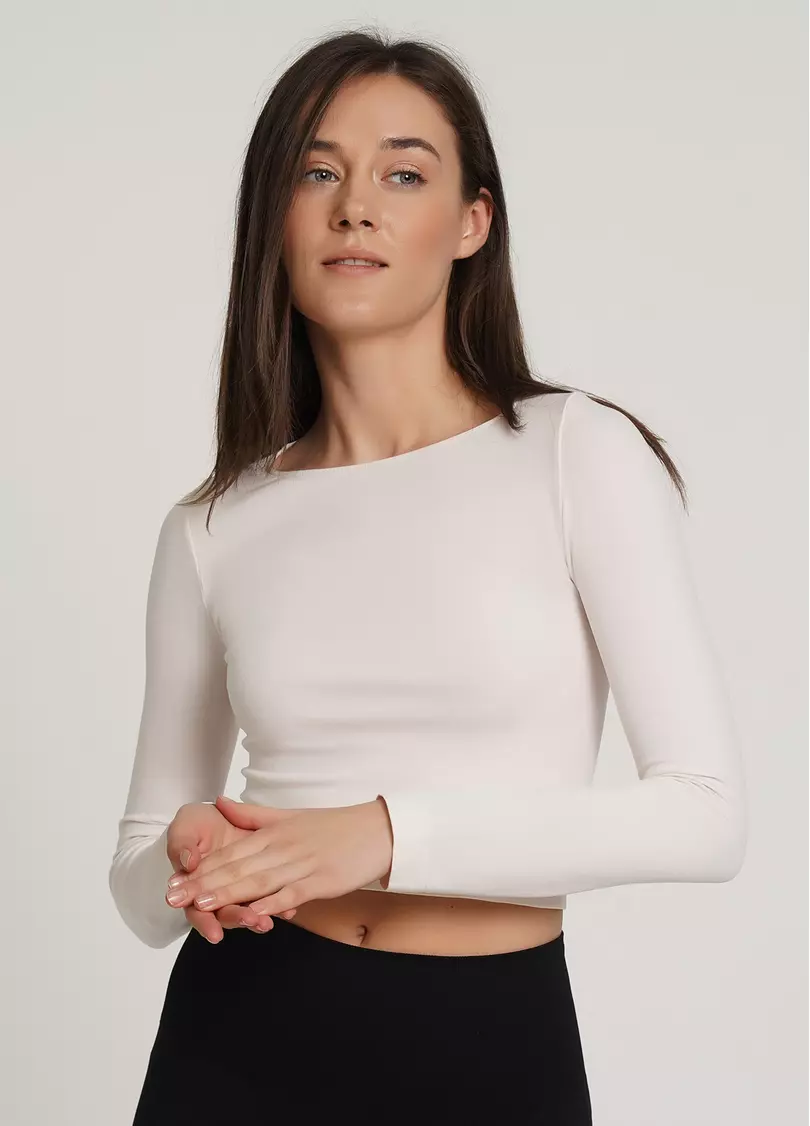 Спортивний топ з довгими рукавами CROP TOP perfectly pale (перлинний)