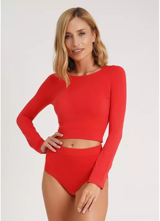 Спортивный топ с длинными рукавами CROP TOP poinciana (красный)