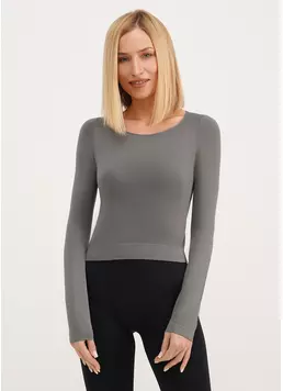 Спортивный топ с длинными рукавами CROP TOP poppy seed (серый)