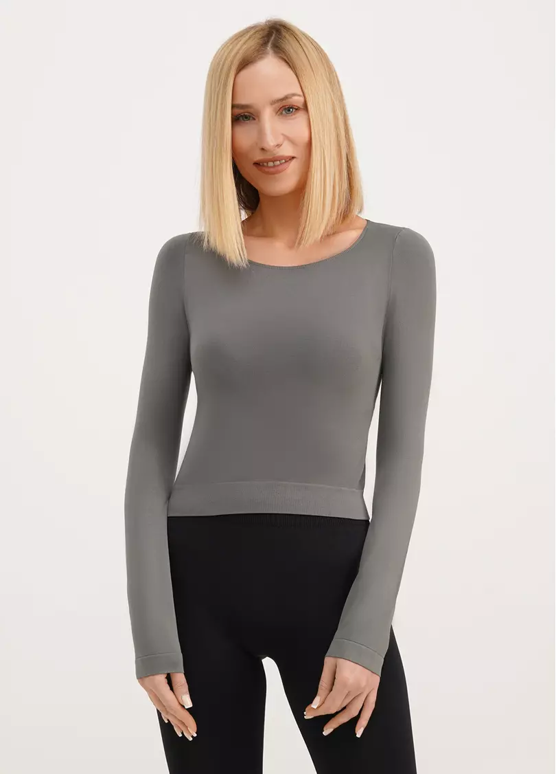 Спортивний топ з довгими рукавами CROP TOP poppy seed (сірий)