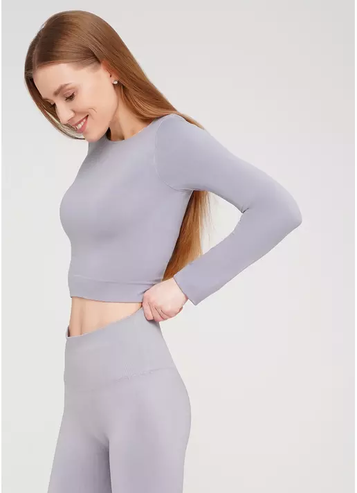 Спортивный топ с длинными рукавами CROP TOP (серый)