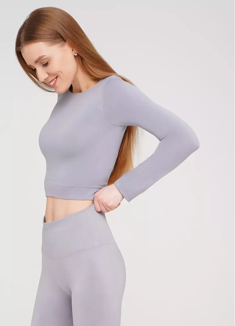 Спортивний топ з довгими рукавами CROP TOP (сірий)