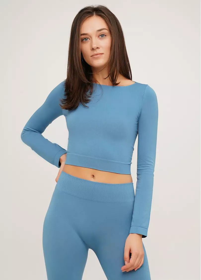 Спортивный топ с длинными рукавами CROP TOP spring lake (голубой)