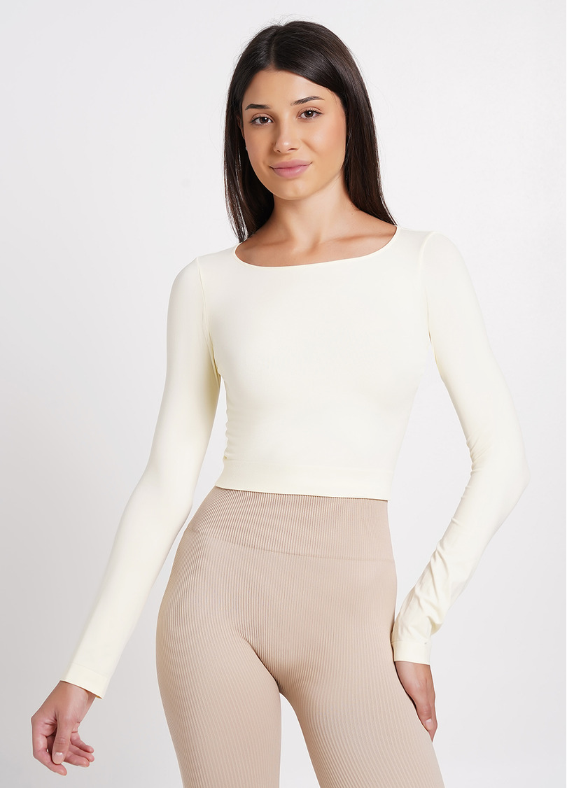 Спортивний топ з довгими рукавами CROP TOP vanilla (жовтий)