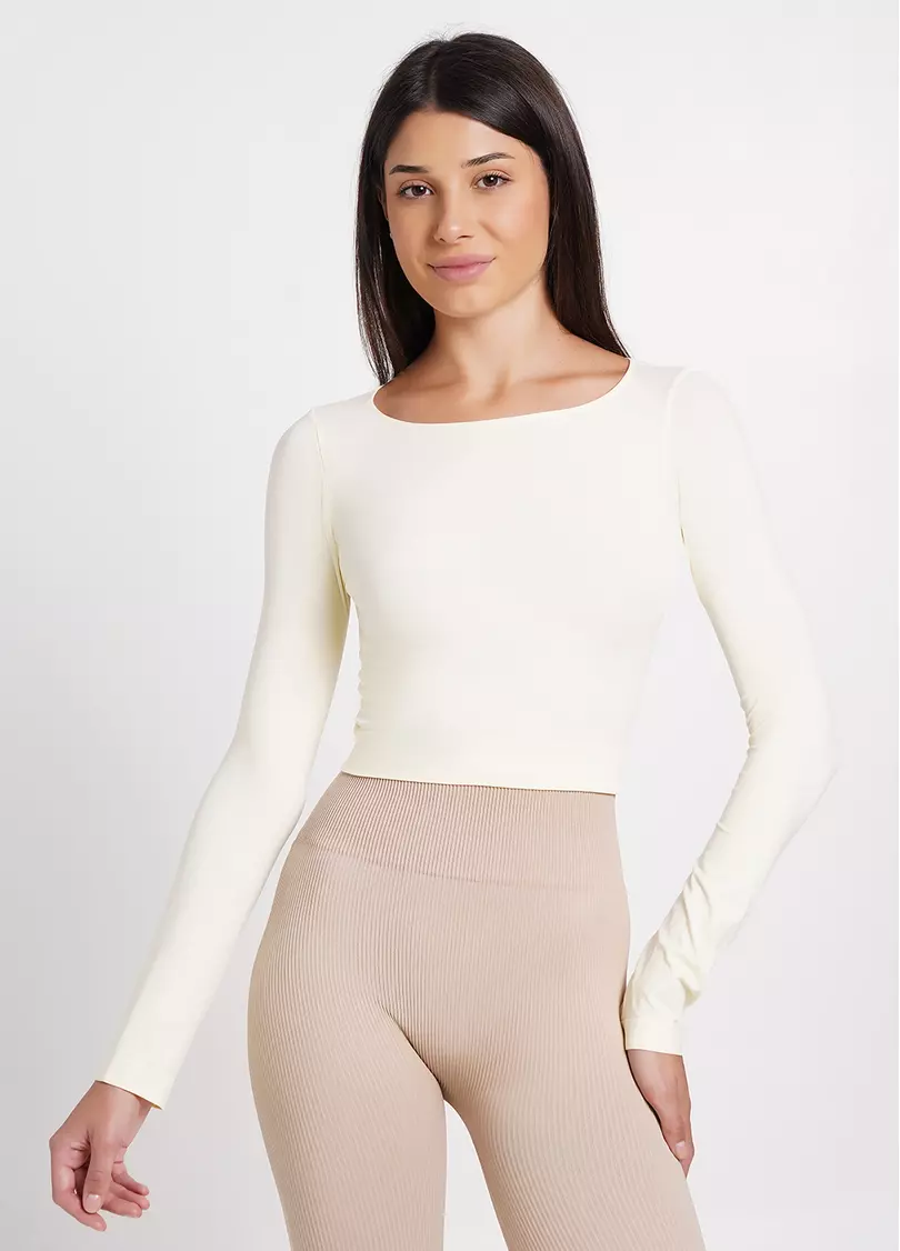 Спортивний топ з довгими рукавами CROP TOP vanilla (жовтий)