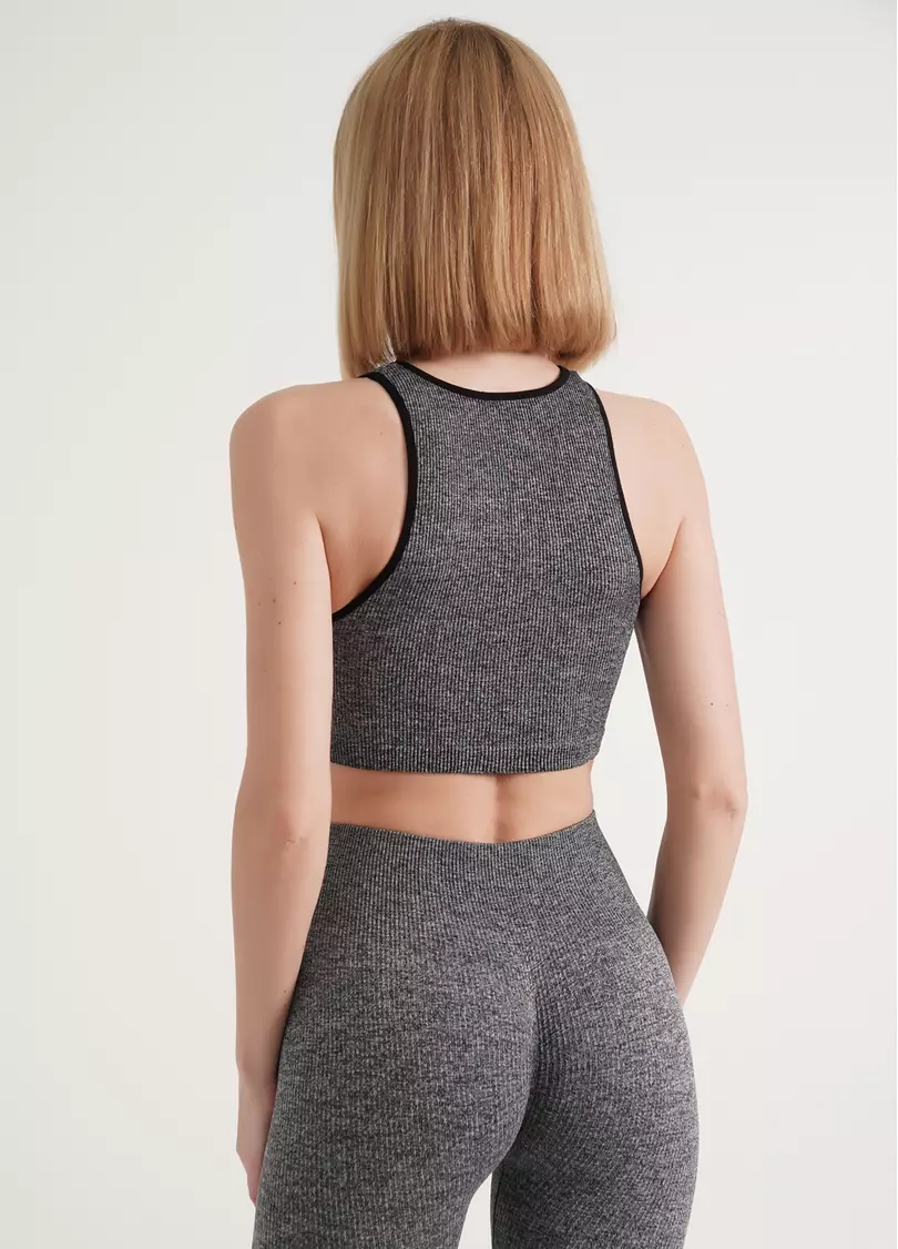 Спортивный топ в рубчик HALTER TOP RIB MELANGE black (черный)