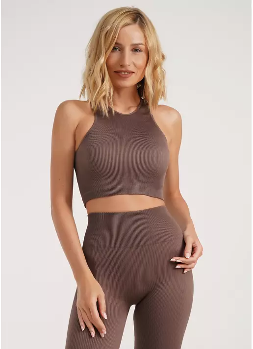 Топ в рубчик из микрофибры HALTER TOP RIB deep taupe (коричневый)