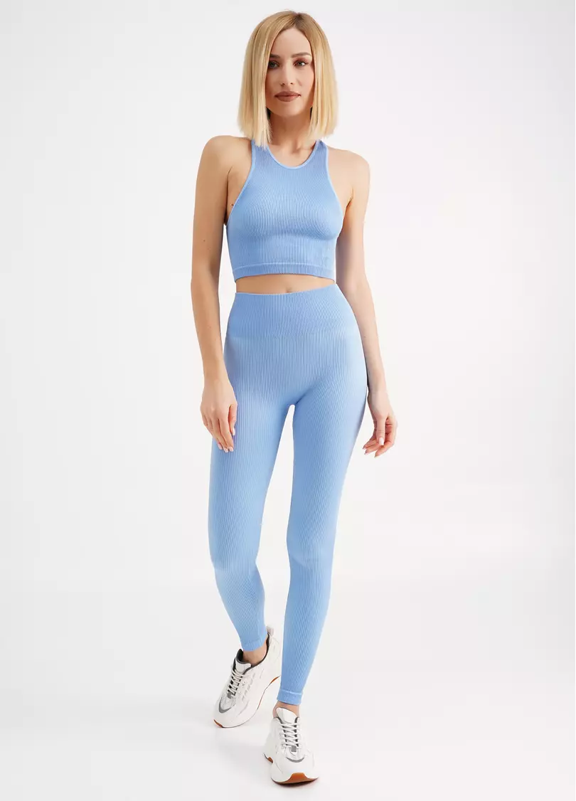 Топ в рубчик з мікрофібри HALTER TOP RIB lacecap hydrangea (блакитний)